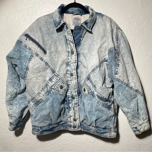 VTG Padded Denim Jacket 80S BE IN THE CURRENT SEEN ACID WASH Womens M - Picture 6 of 9